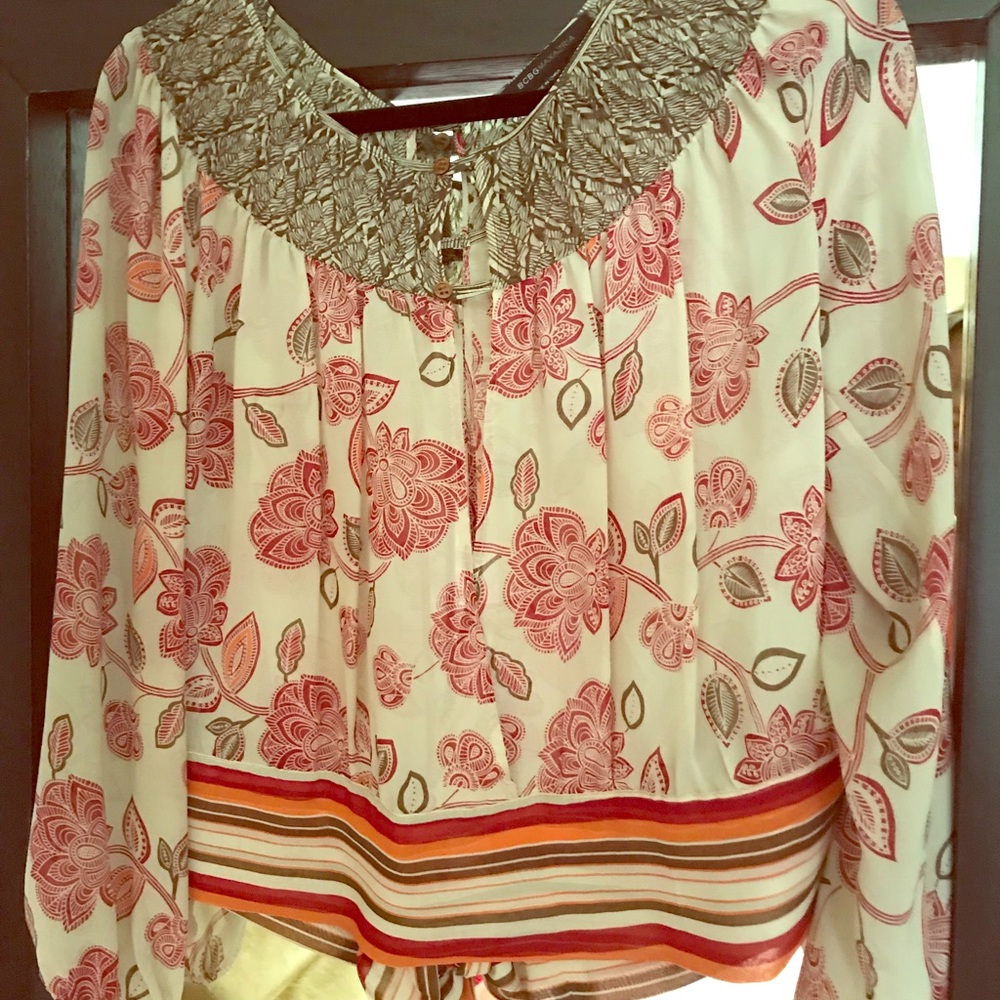 BCBG MaxAzaria-Silk Floral Banded/split top